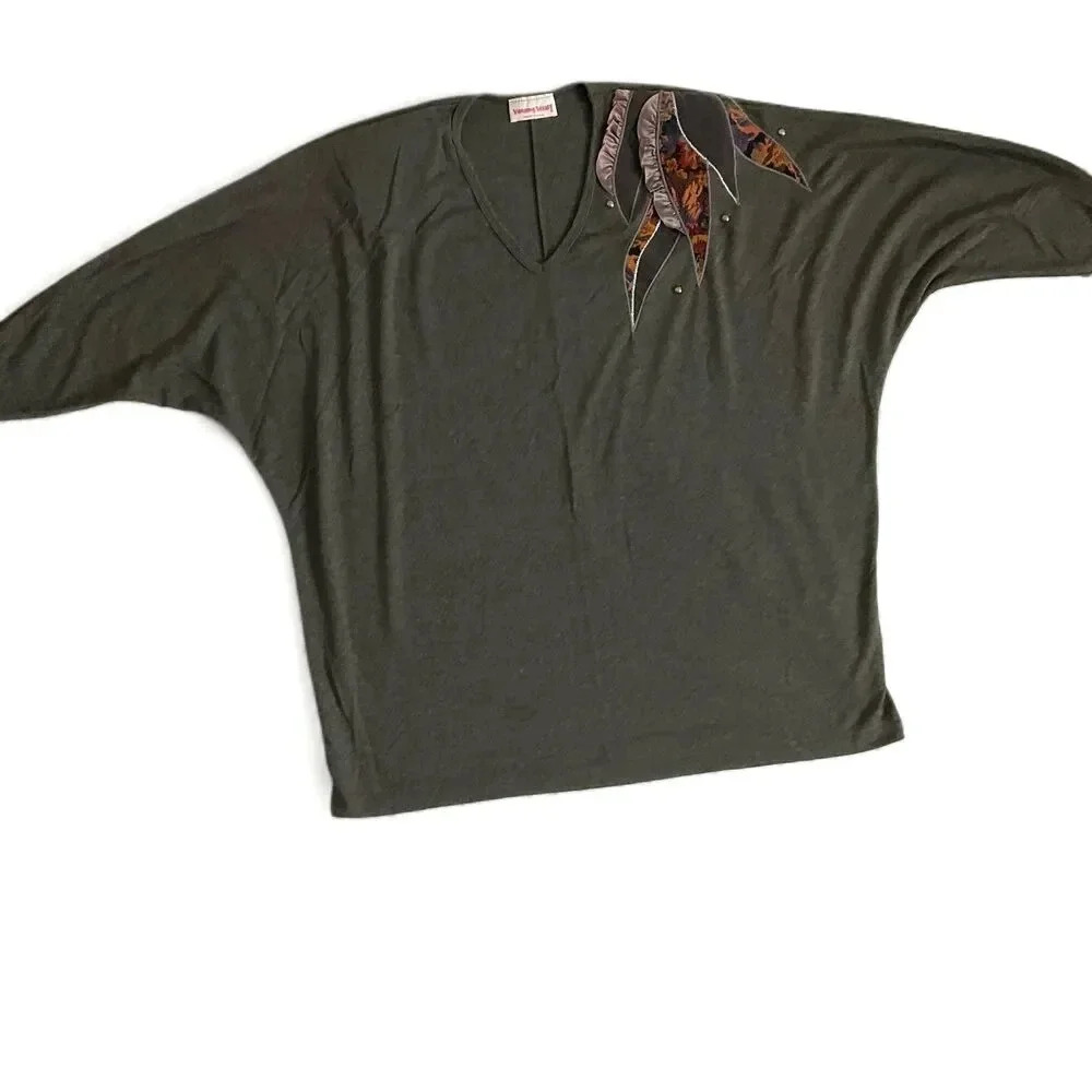 Young Stuff Womens Dolman‎ Blouse Long Sleeves Decorative Applique 80s
